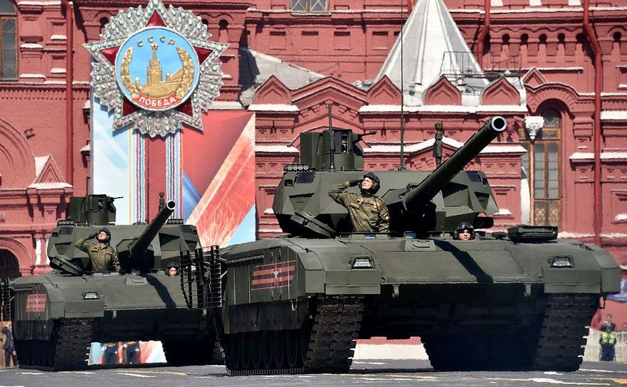 Russian T-14 Armata tanks roll at Red Square during the Victory Day military parade in Moscow on May 9, 2016. Russia marks the 71st anniversary of the Soviet Union's victory over Nazi Germany in World War II. / AFP / KIRILL KUDRYAVTSEV (Photo credit should read KIRILL KUDRYAVTSEV/AFP/Getty Images)