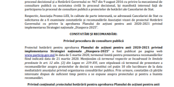 Recomandările Promo-LEX în baza Planului de acțiuni privind implementarea Strategiei naționale ,,Diaspora-2025” (anii 2020-2021)