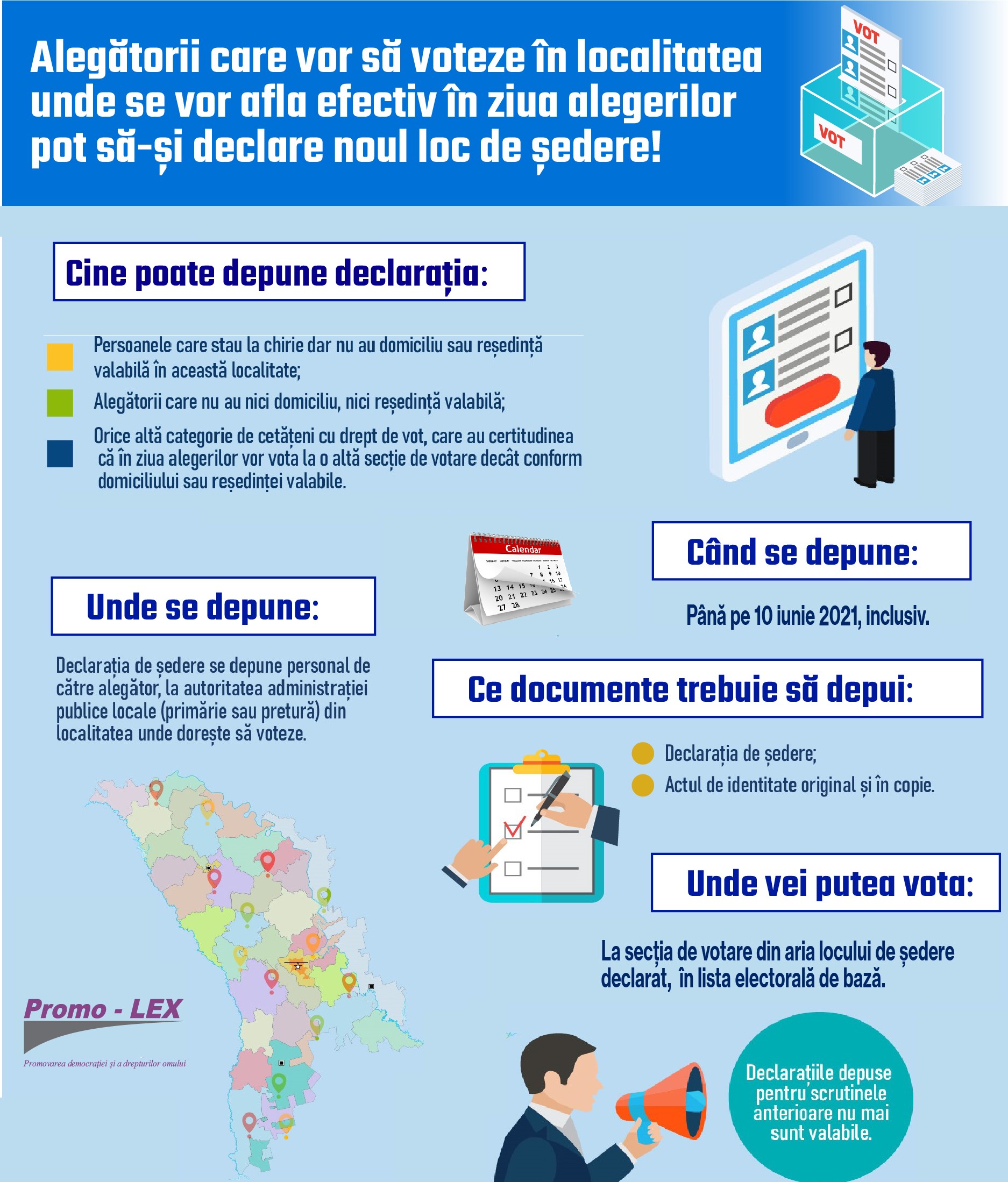 Alegătorii care vor să voteze în localitatea unde se vor afla efectiv în ziua alegerilor parlamentare anticipate pot să-și declare noul loc de ședere