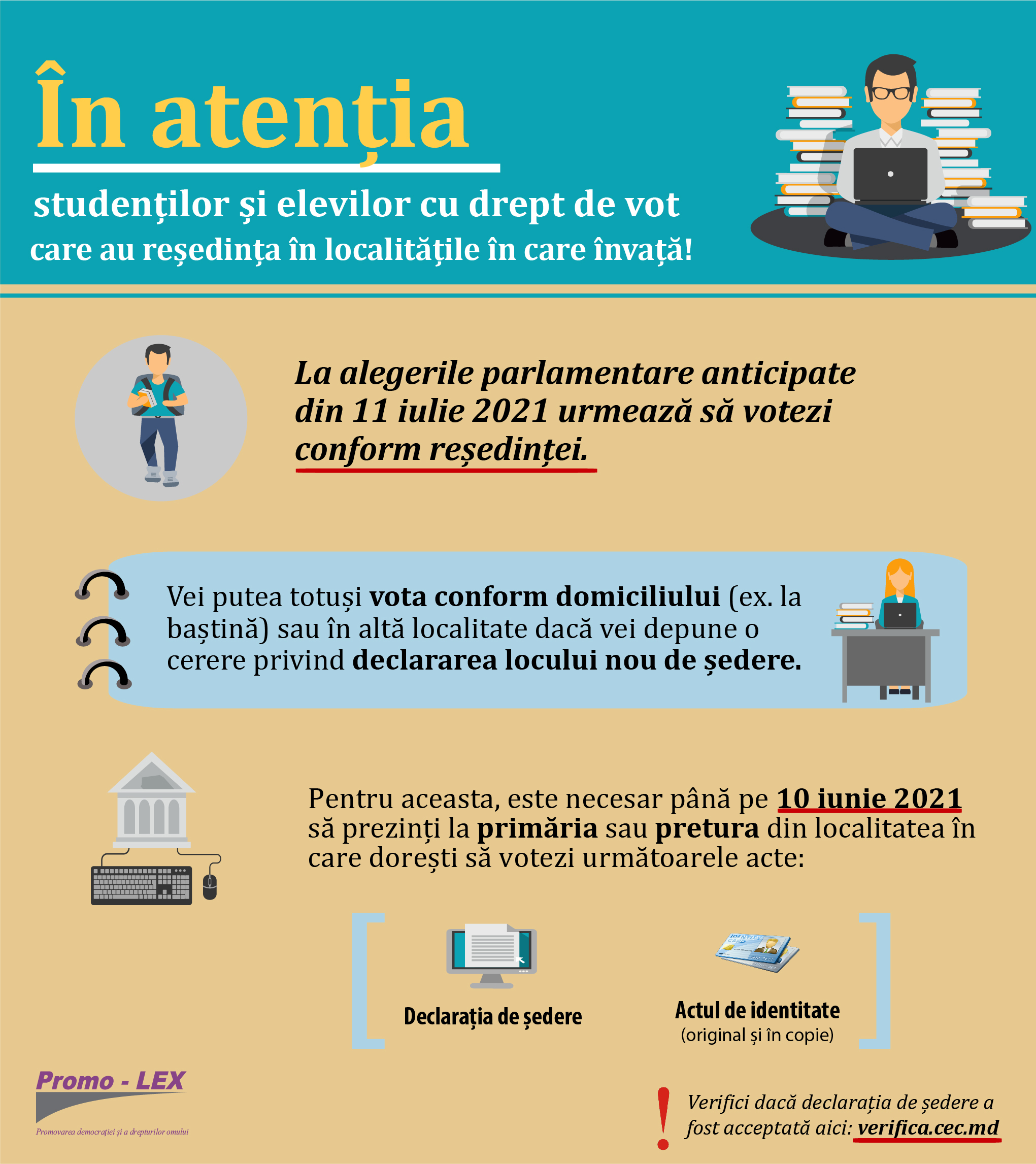 APEL PUBLIC | Asociația Promo-LEX solicită instituțiilor vizate să informeze studenții cu reședința în localitățile în care își fac studiile, despre mecanismul de votare la alegerile din 11 iulie 2021