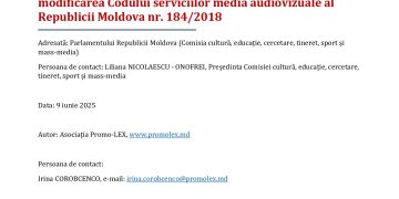 Opinie cu privire la proiectul de lege nr. 191 pentru modificarea Codului serviciilor media audiovizuale al Republicii Moldova nr. 184/2018